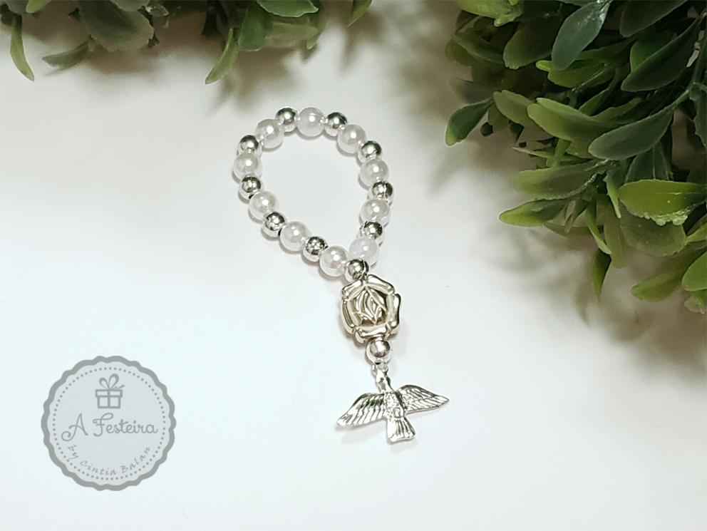 Tercinho Pérola com Flor Prateada e Espírito Santo