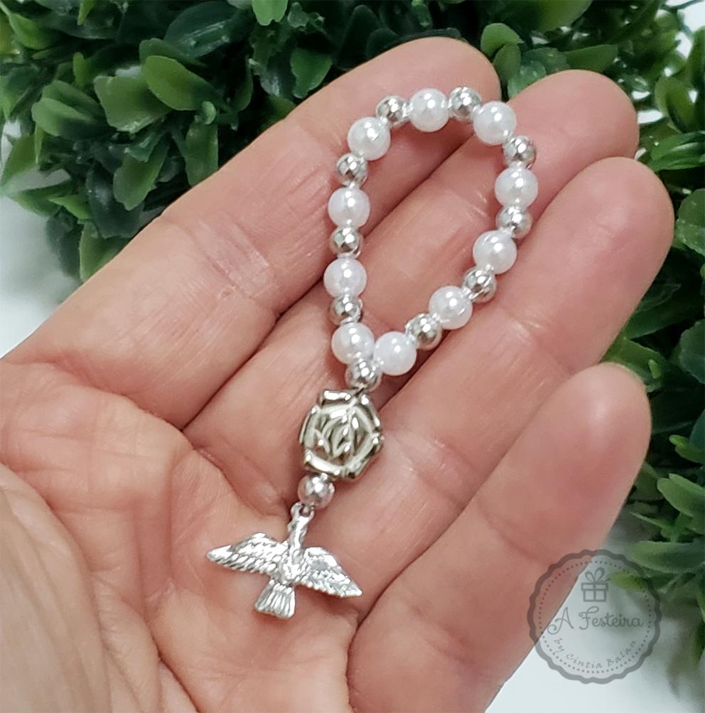 Tercinho Pérola com Flor Prateada e Espírito Santo
