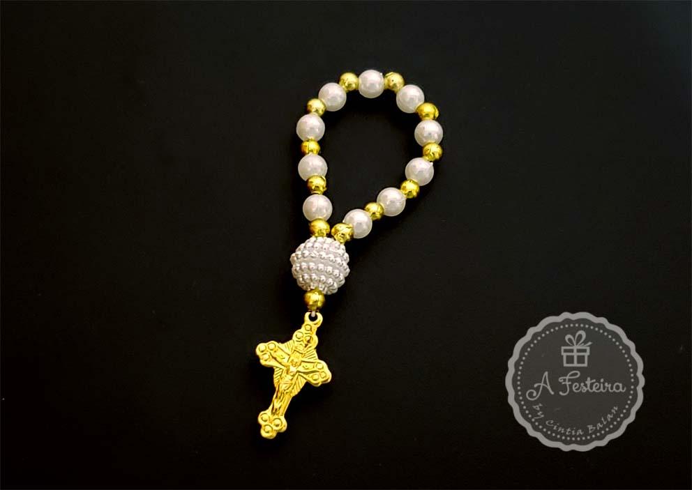 Tercinho com Pérola Craquelada e Crucifixo Dourado