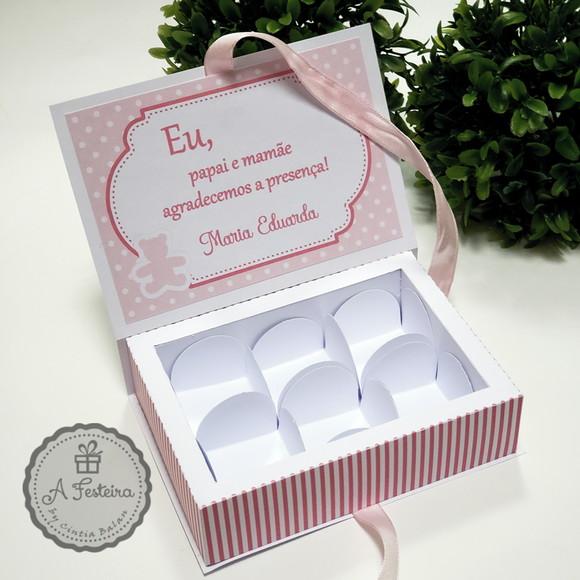 Caixa para 6 Doces Ursinha Rosa