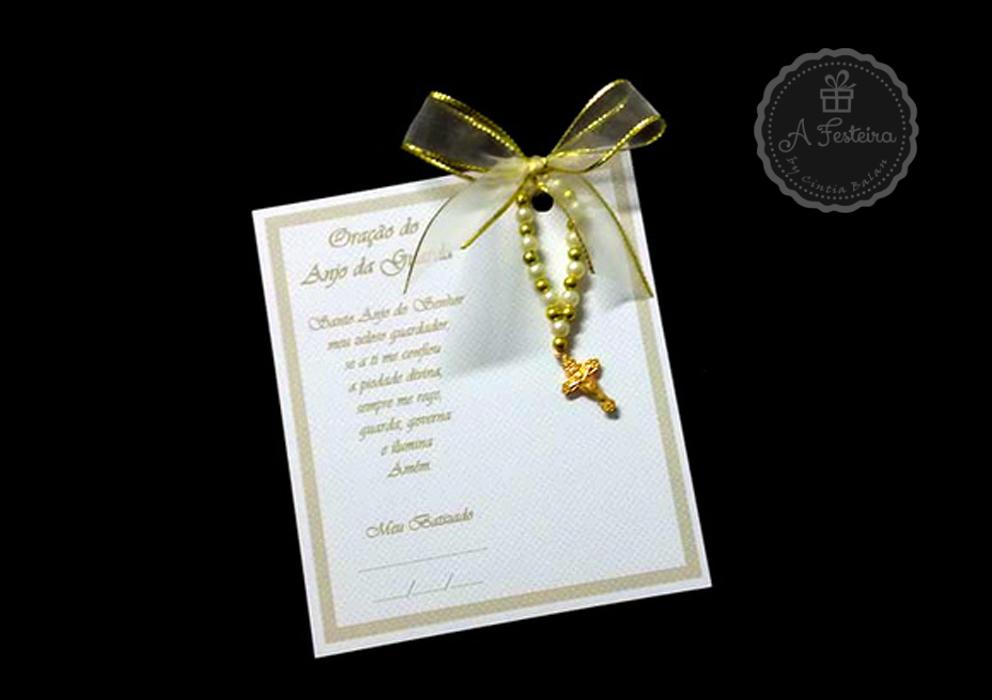lembrancinha de Eucaristia Oração Anjo da Guarda Dourado
