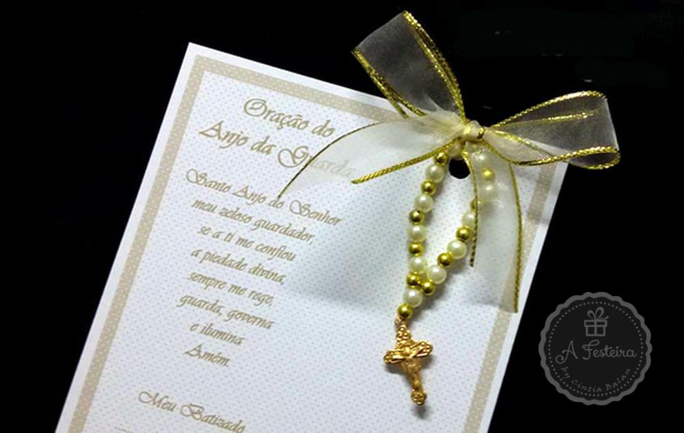 lembrancinha de Eucaristia Oração Anjo da Guarda Dourado