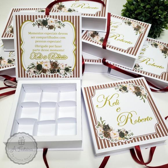 Caixa para 9 Doces Floral Marsala