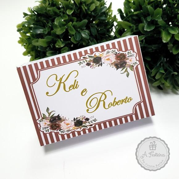 Caixa para 6 Doces Floral Marsala (personalizada)