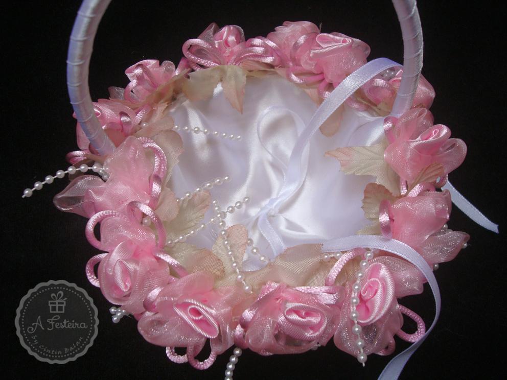Cestinha Porta Alianças Flor Rosa