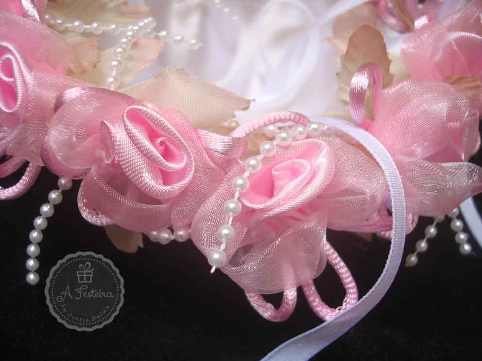 Cestinha Porta Alianças Flor Rosa