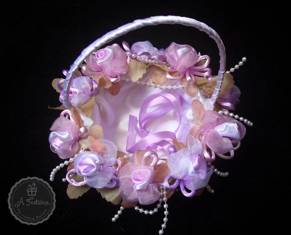 Cestinha Porta Alianças Flor Lilás