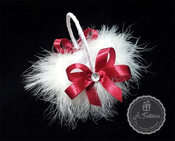 Cestinha Porta Alianças Plumas Marsala