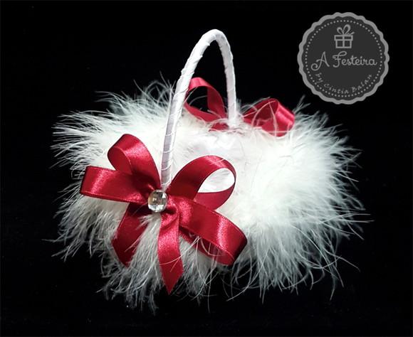 Cestinha Porta Alianças Plumas Marsala