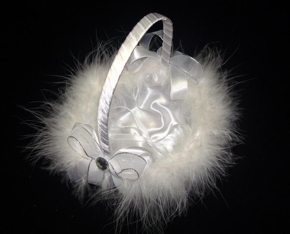Cestinha Porta Alianças Plumas com Prateado