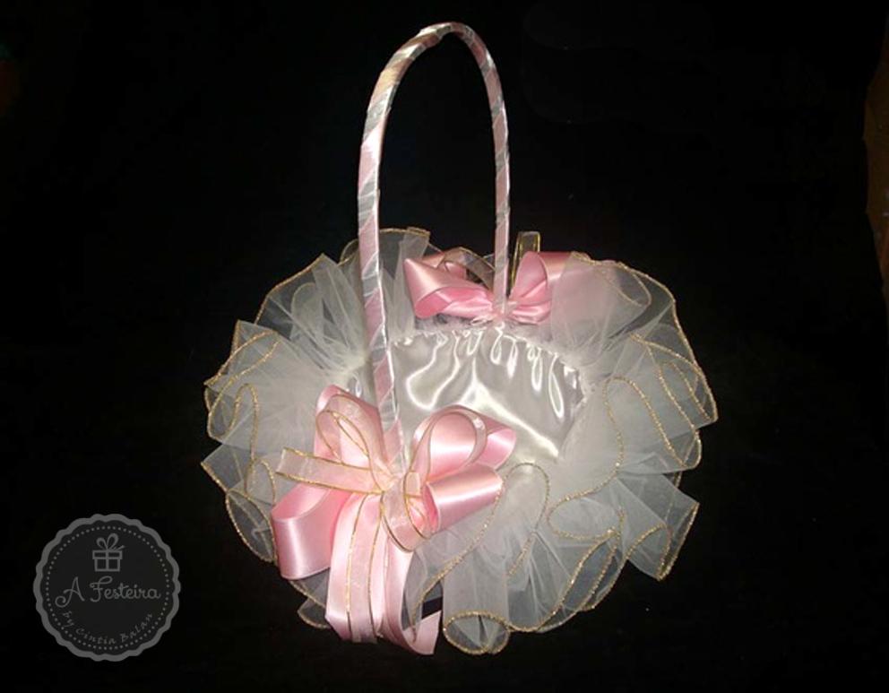 Cesta Florista Laço Rosa