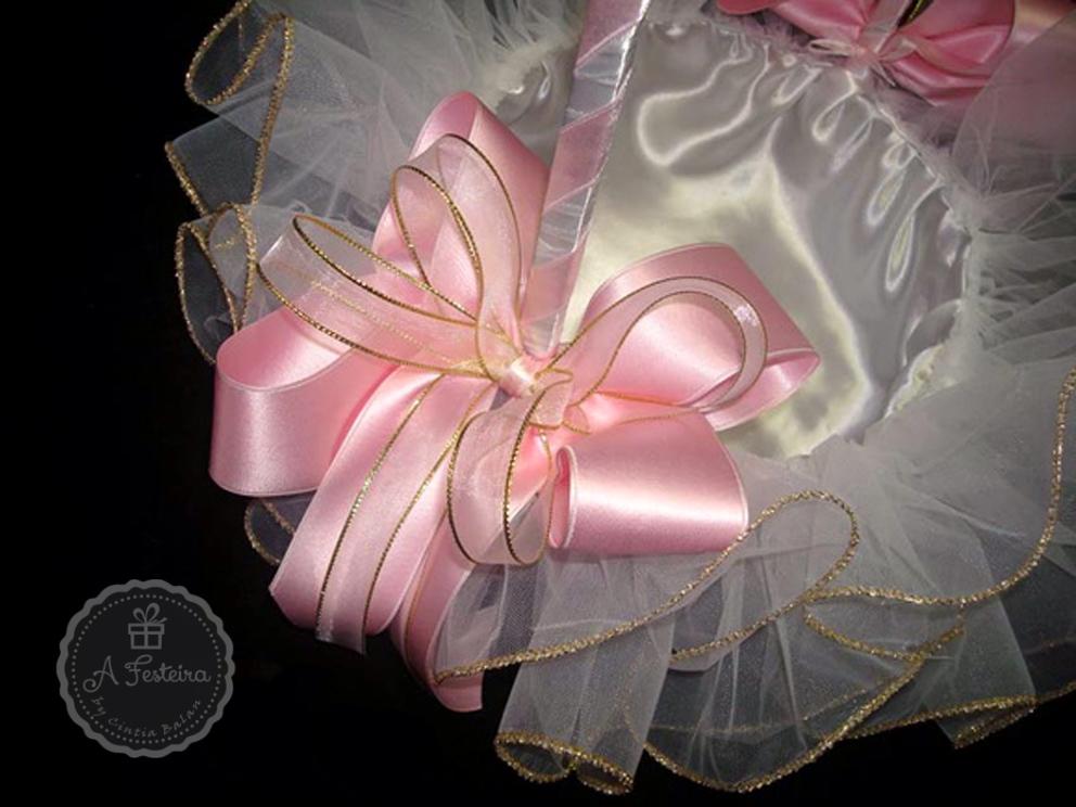 Cesta Florista Laço Rosa