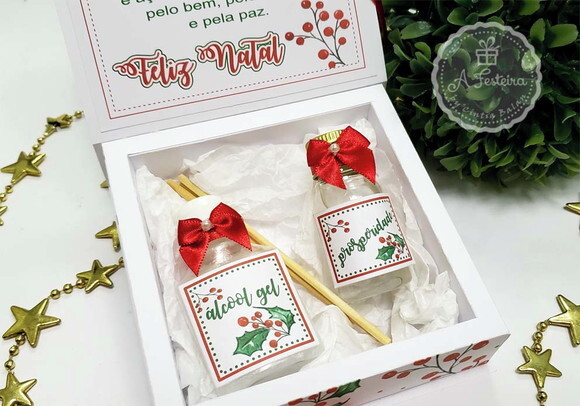 Caixa Natalina Alcool Gel e Aromatizador