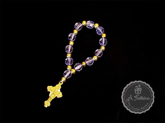 Tercinho Cristal Lilás Crucifixo Dourado