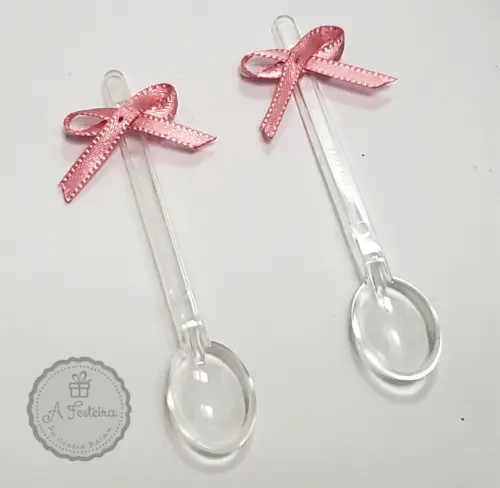 Kit com 50 Mini Colheres com Lacinho Rosa - PRONTA ENTREGA