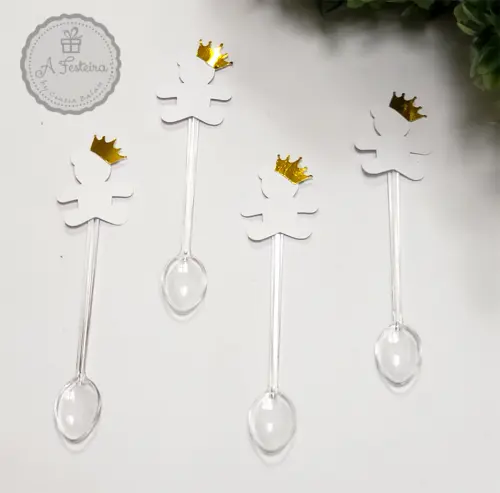 Kit com 40 Mini Colher Ursinho Branco - PRONTA ENTREGA