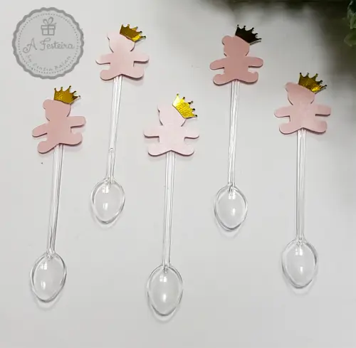 Kit com 40 Mini Colheres Ursinho Rosa - PRONTA ENTREGA