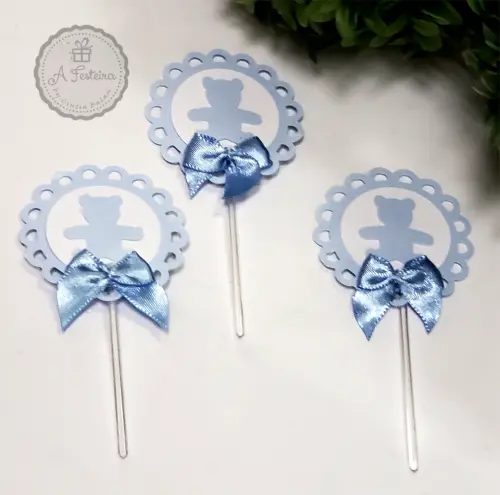 Kit com 20 Topper para Doce Ursinho Azul - PRONTA ENTREGA
