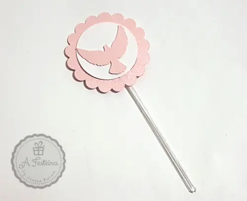 Kit com 20 Toppers para Doce Espírito Santo Rosa - PRONTA ENTREGA