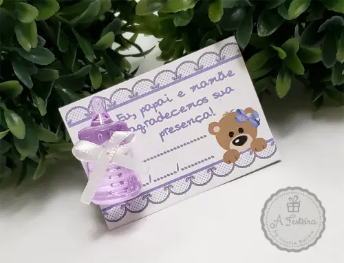 Kit com 30 Lembrancinhas Mamadeira Lilás Bebê - PRONTA ENTREGA