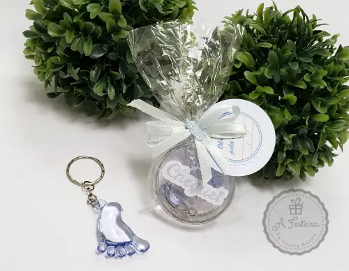 Kit com 20 Caixinhas com Chaveiro Pezinho Azul - PRONTA ENTREGA