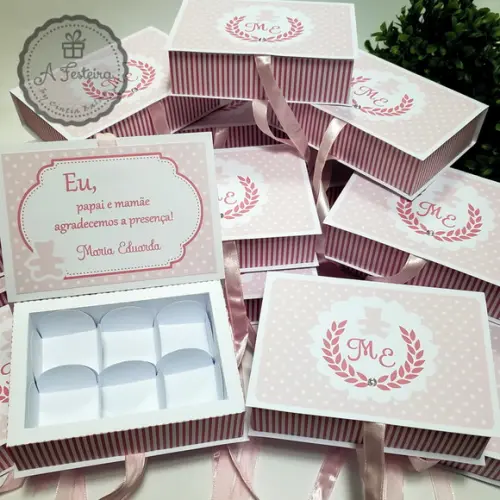 Caixa para 6 Doces Ursinha Rosa