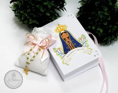 Caixa Convite Santinha com Sachê e Tercinho Rosa
