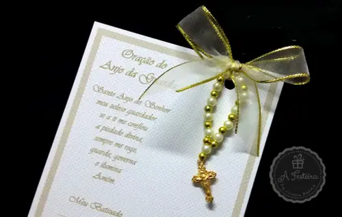 lembrancinha de Eucaristia Oração Anjo da Guarda Dourado