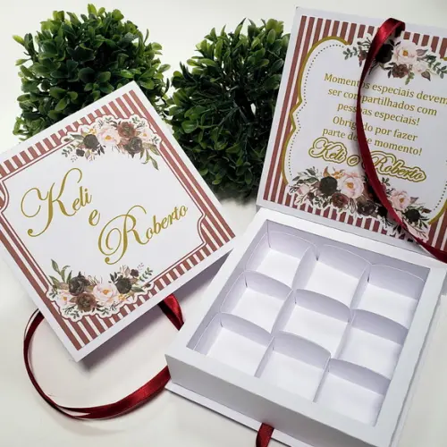 Caixa para 9 Doces Floral Marsala