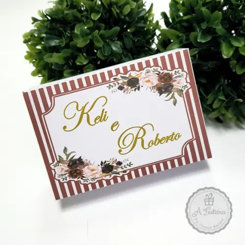 Caixa para 6 Doces Floral Marsala (personalizada)