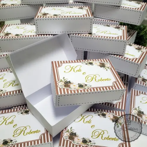 Caixa para 6 Doces Floral Marsala (personalizada)