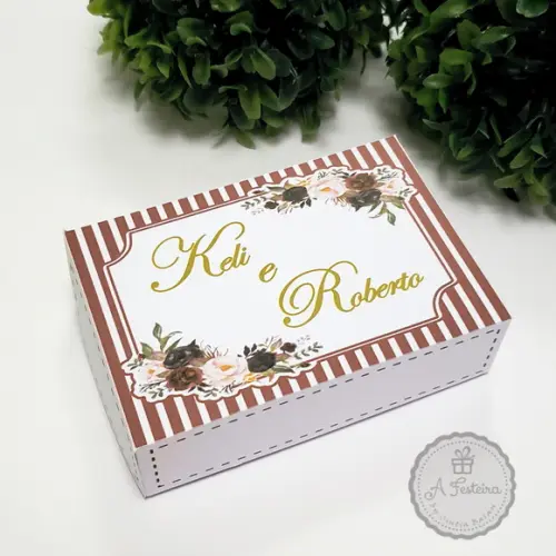 Caixa para 6 Doces Floral Marsala (personalizada)