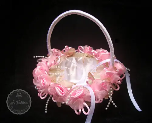 Cestinha Porta Alianças Flor Rosa