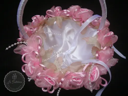 Cestinha Porta Alianças Flor Rosa