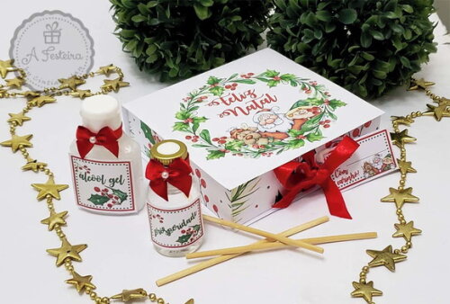 Caixa Natalina Alcool Gel e Aromatizador