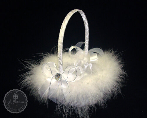 Cestinha Porta Alianças Plumas com Prateado