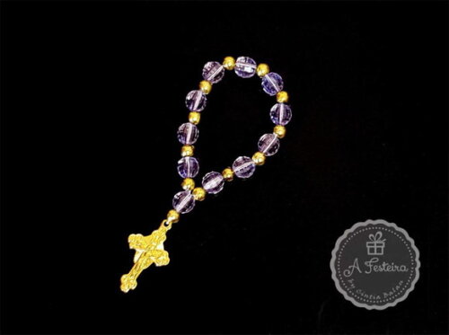 Tercinho Cristal Lilás Crucifixo Dourado