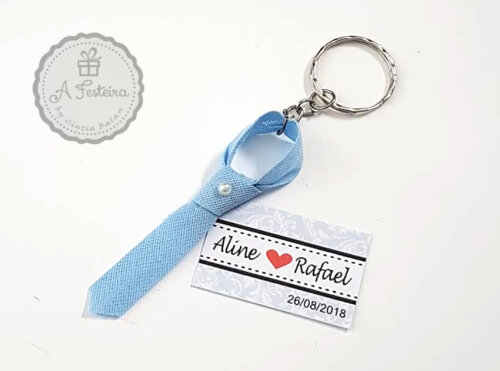 Mini Gravata Chaveiro com Pérola e Tag Personalizado