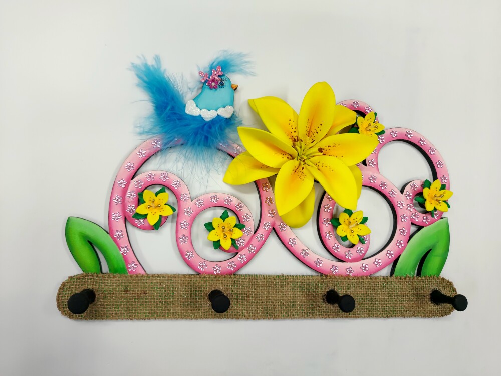 CABIDEIRO LÍRIO COM PASSARINHO, CABIDEIRO COM FLORES, CABIDEIRO 