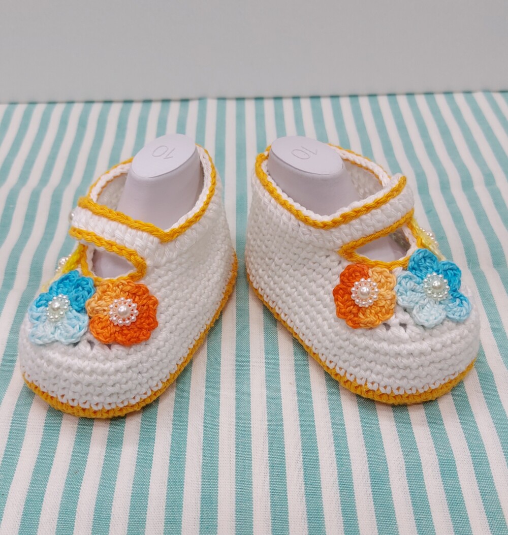 SAPATINHO DE CROCHÊ PARA BEBÊ MENINA - MODELO BIA 9,5 CM, SAPAT