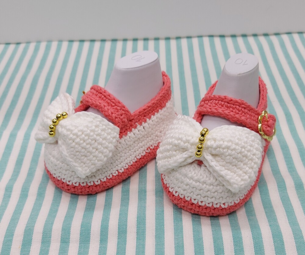 SAPATINHO DE CROCHÊ PARA BEBÊ MENINA MODELO GABY 9,5CM, SAPATIN
