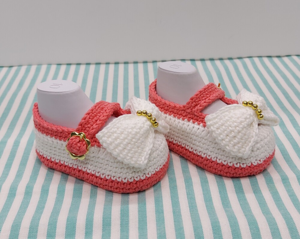 SAPATINHO DE CROCHÊ PARA BEBÊ MENINA MODELO GABY 9,5CM, SAPATIN