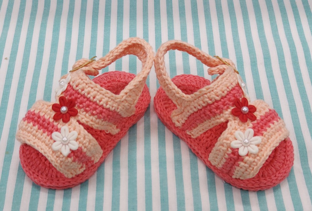 SANDÁLIA DE CROCHÊ PARA BEBÊ MENINA MODELO EMILY 11CM, SANDÁL