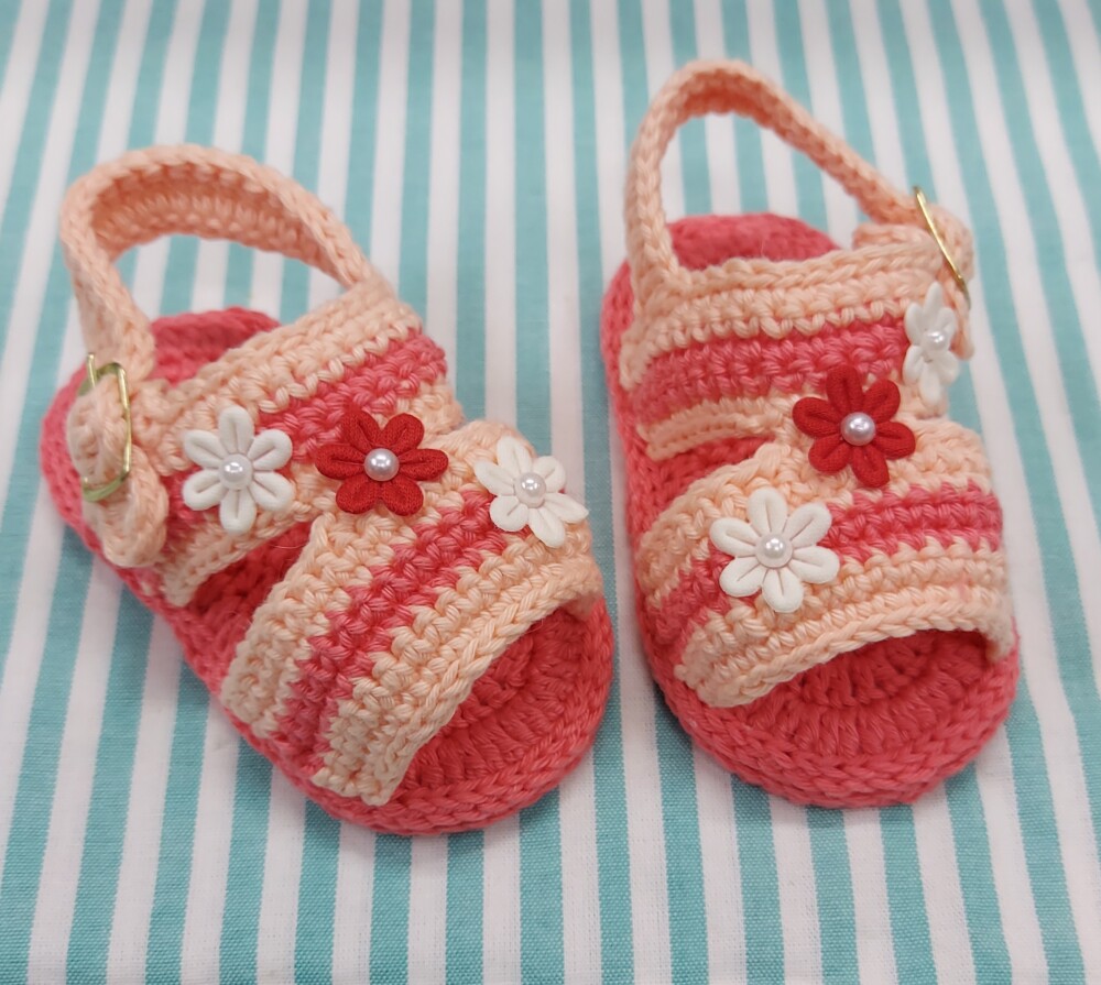 SANDÁLIA DE CROCHÊ PARA BEBÊ MENINA MODELO EMILY 11CM, SANDÁL