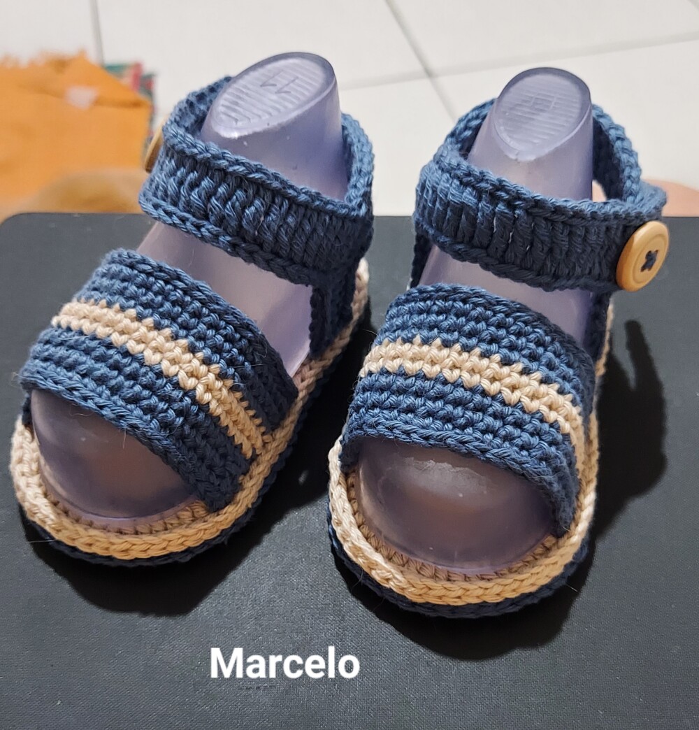 SANDÁLIA DE CROCHÊ PARA BEBÊ MENINO MODELO MARCELO 11 CM, SAND