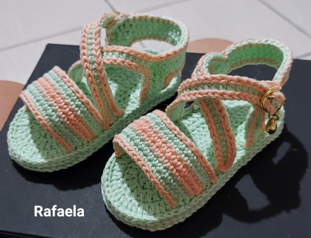 SANDÁLIA DE CROCHÊ PARA BEBÊ MODELO RAFAELA 12CM,  SANDÁLIA P