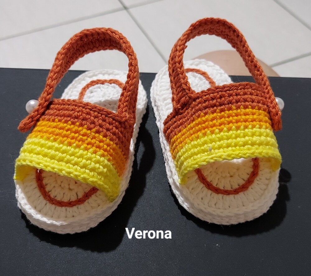 SANDÁLIA DE CROCHÊ PARA BEBÊ MENINA MODELO VERONA 11CM, SANDÁ