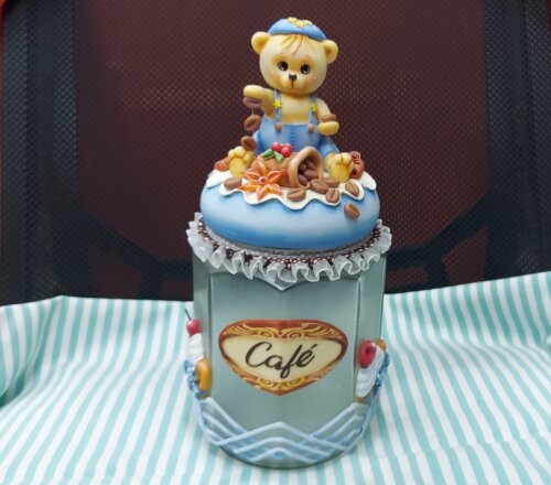 POTE DE CAFÉ COM URSINHO, POTE DE VIDRO PARA CAFÉ,  POTE DECORADO 1300ML, POTE DECORADO COM BISCUIT, POTE COM URSINHO DE BISCUIT