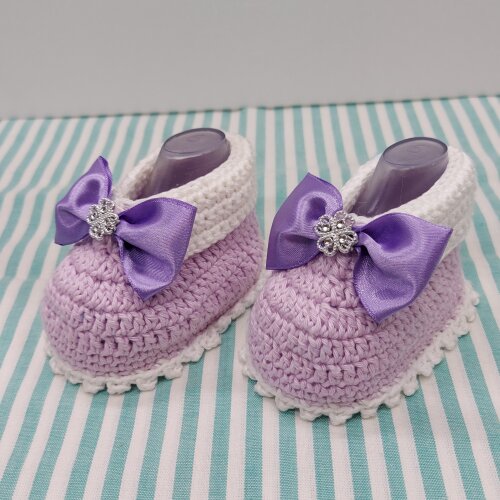 SAPATINHO DE CROCHÊ PARA BEBÊ MENINA - MODELO ARIELA 9 CM, SAPA
