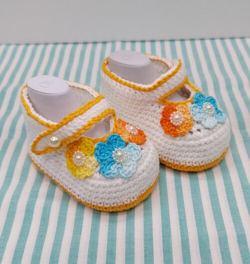 SAPATINHO DE CROCHÊ PARA BEBÊ MENINA - MODELO BIA 9,5 CM, SAPAT